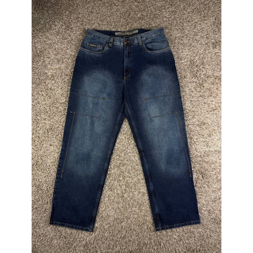 ENYCE Baggy Jeans Y2K Hip Hop Panel Seam Faded Denim Straight Fit Size 36x32